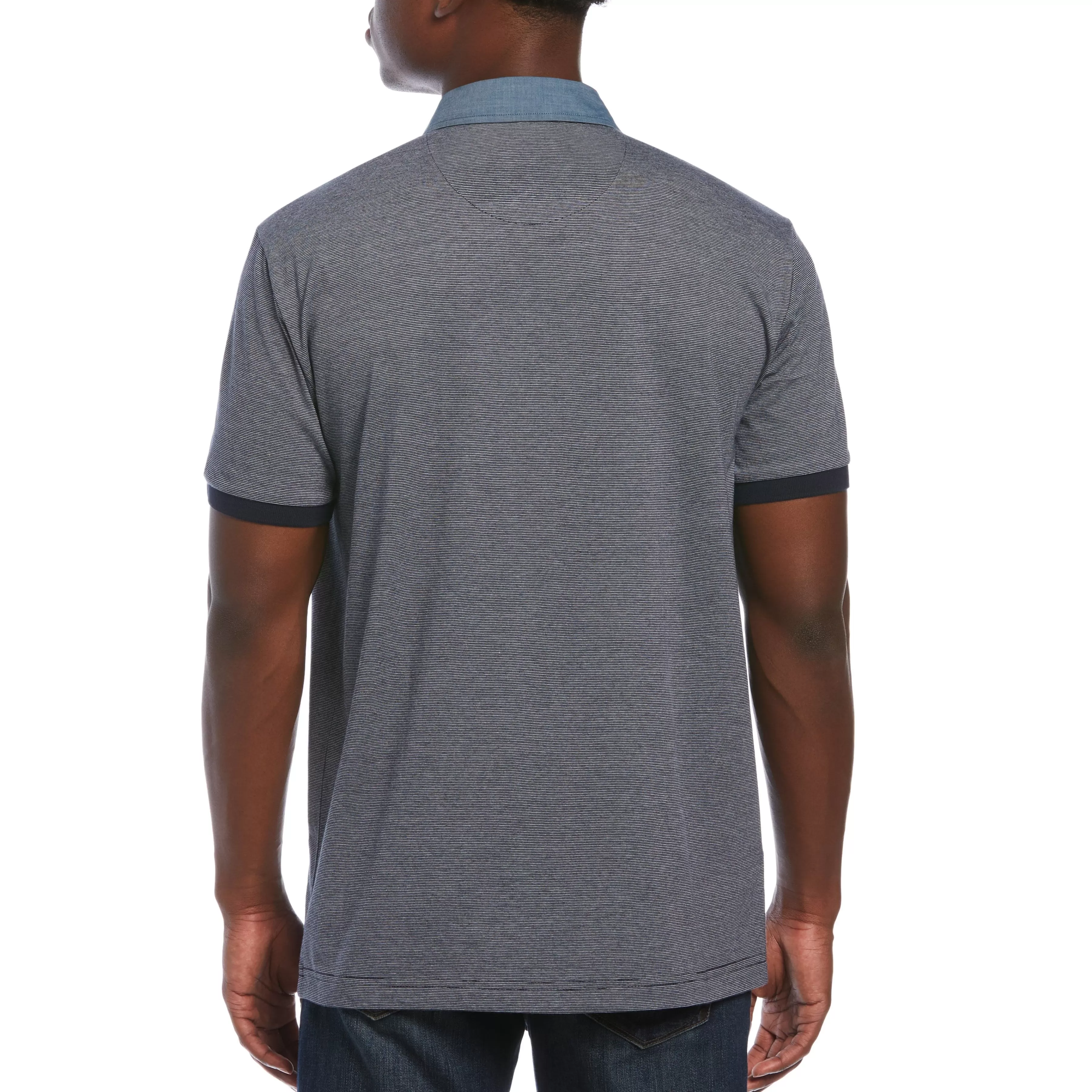 Clearance Stripe Chambray Collar Polo Men Polos