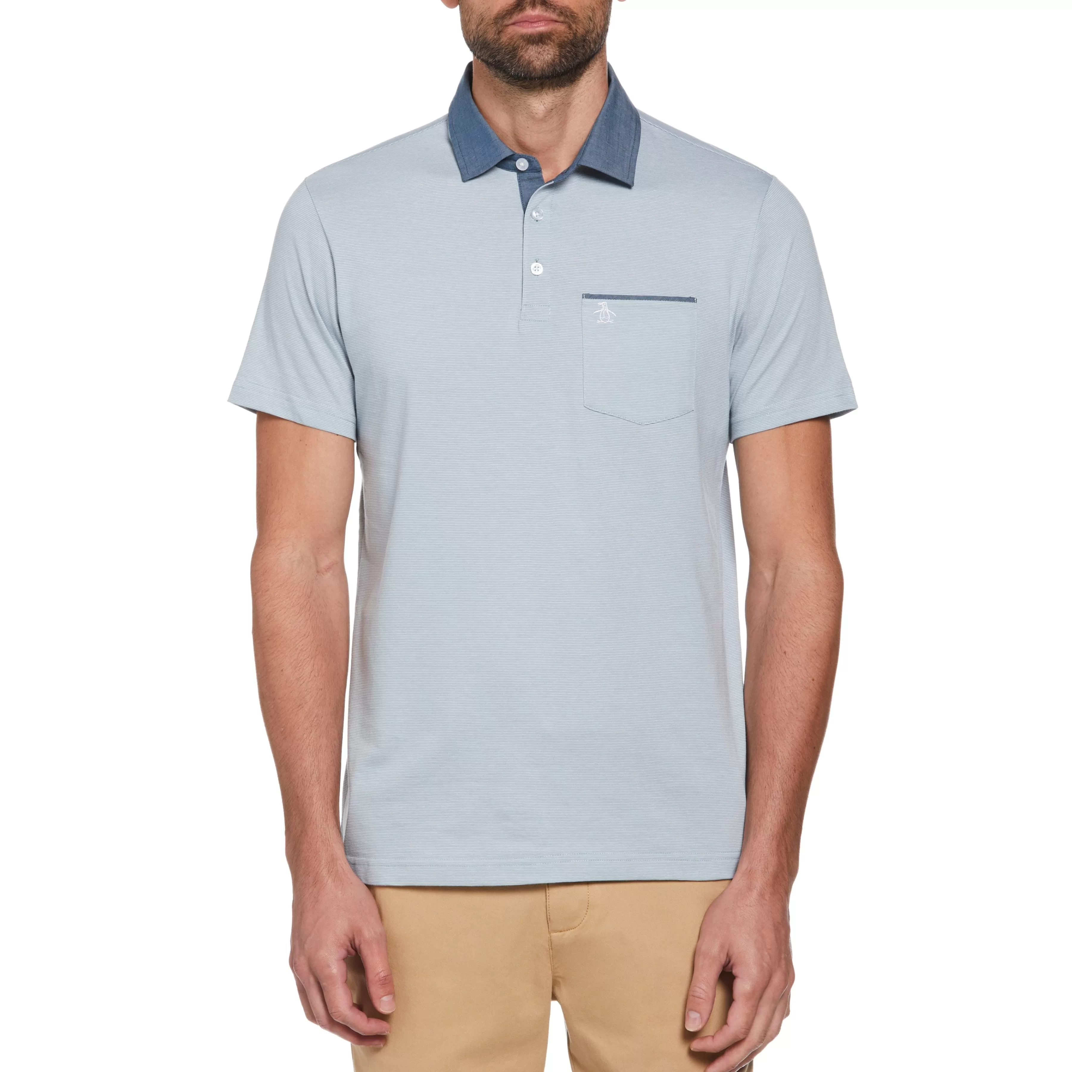 Best Stripe Chambray Collar Polo Men Polos