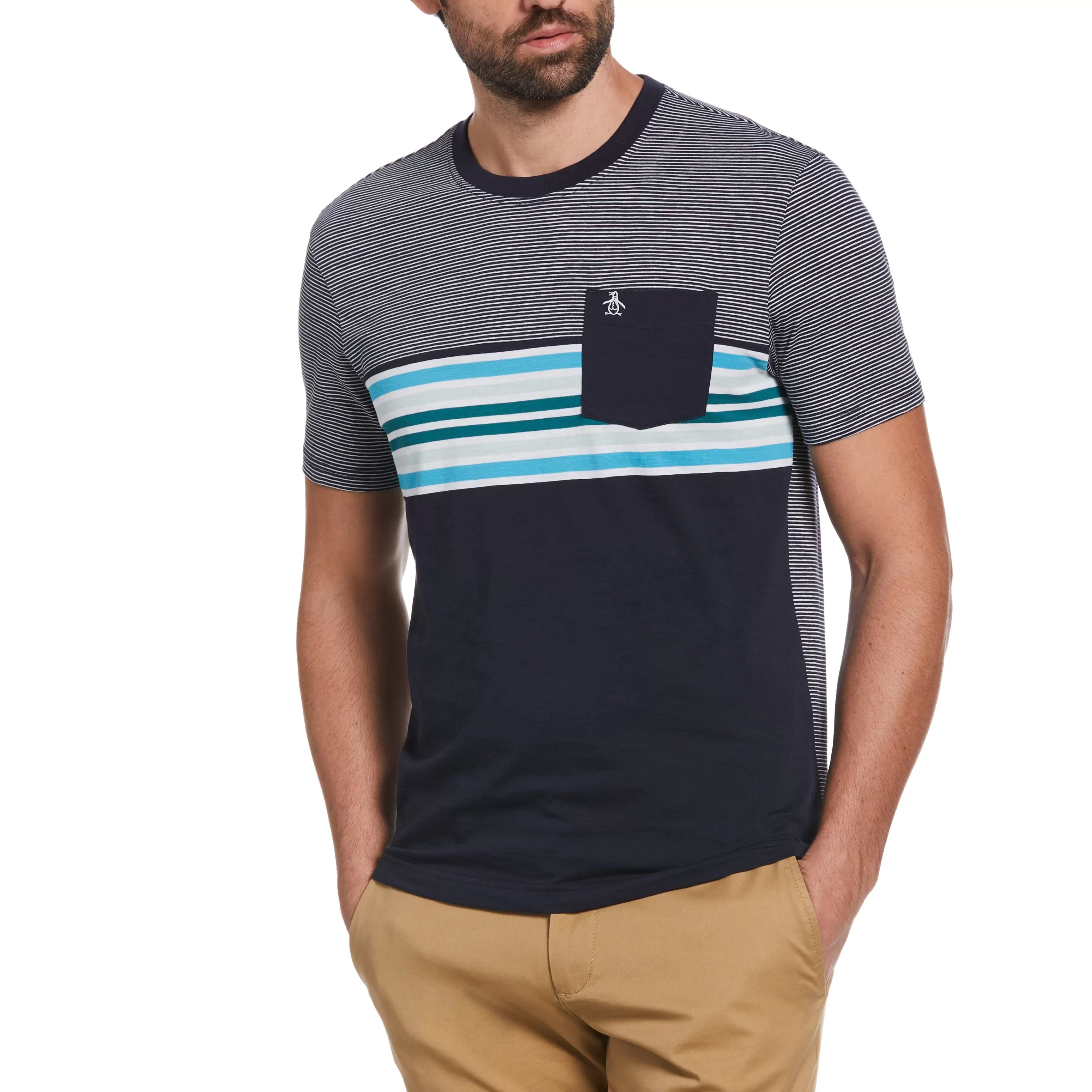 Cheap Striped Color Block Pocket Tee Men Tees