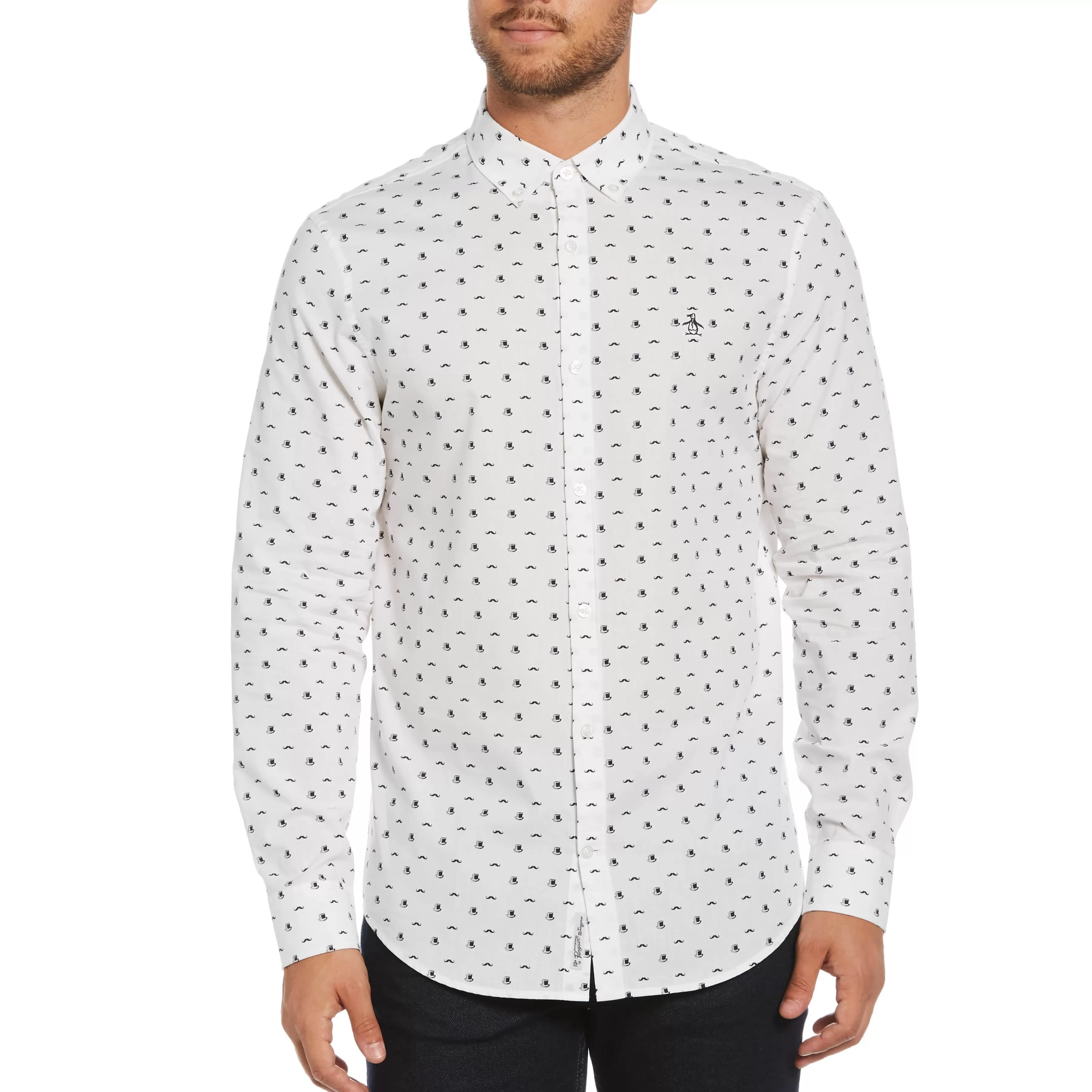 Cheap Top Hat & Mustache Print Poplin Shirt Men Shirts