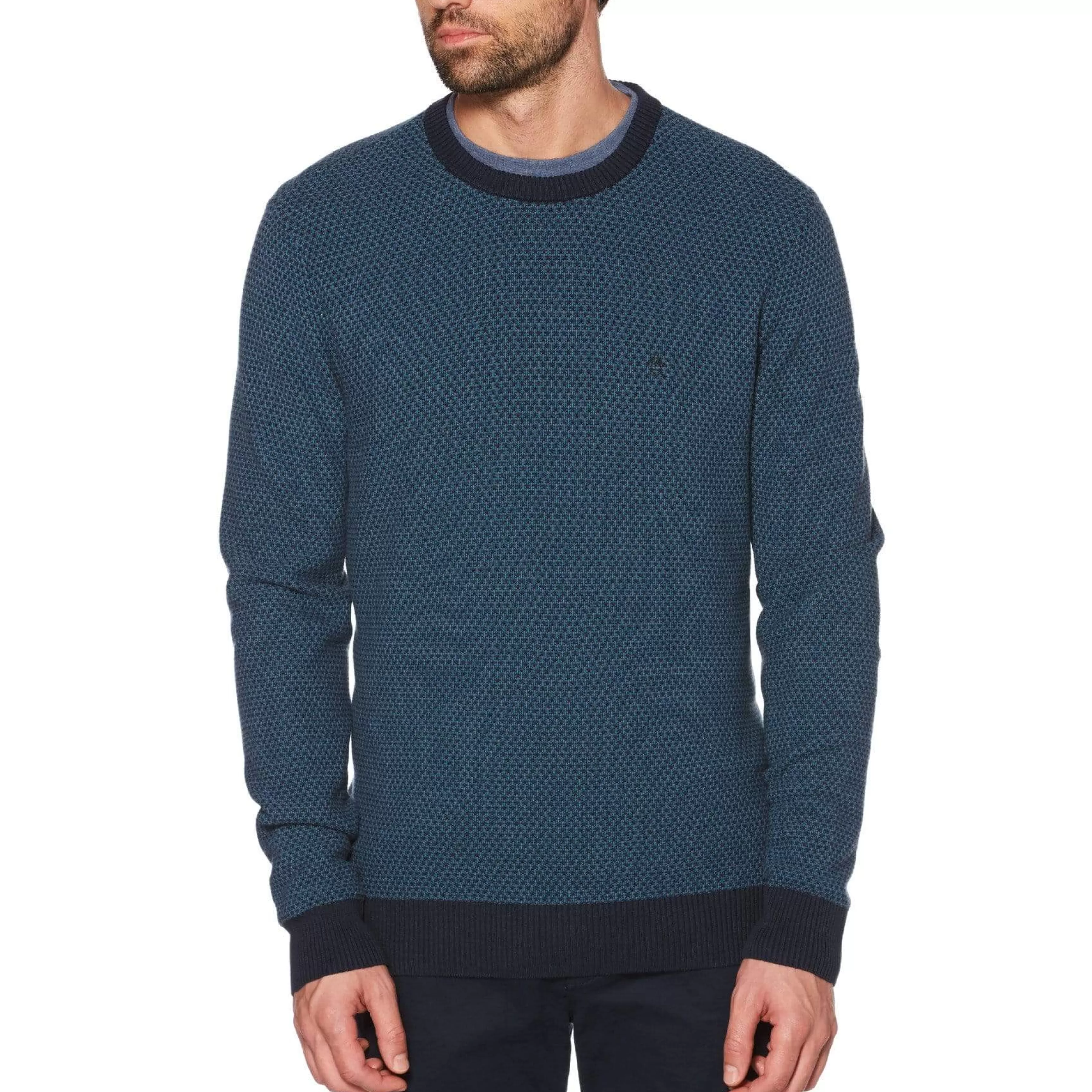 Store Tri-Tone Popcorn Crew Neck Sweater Men Sweaters