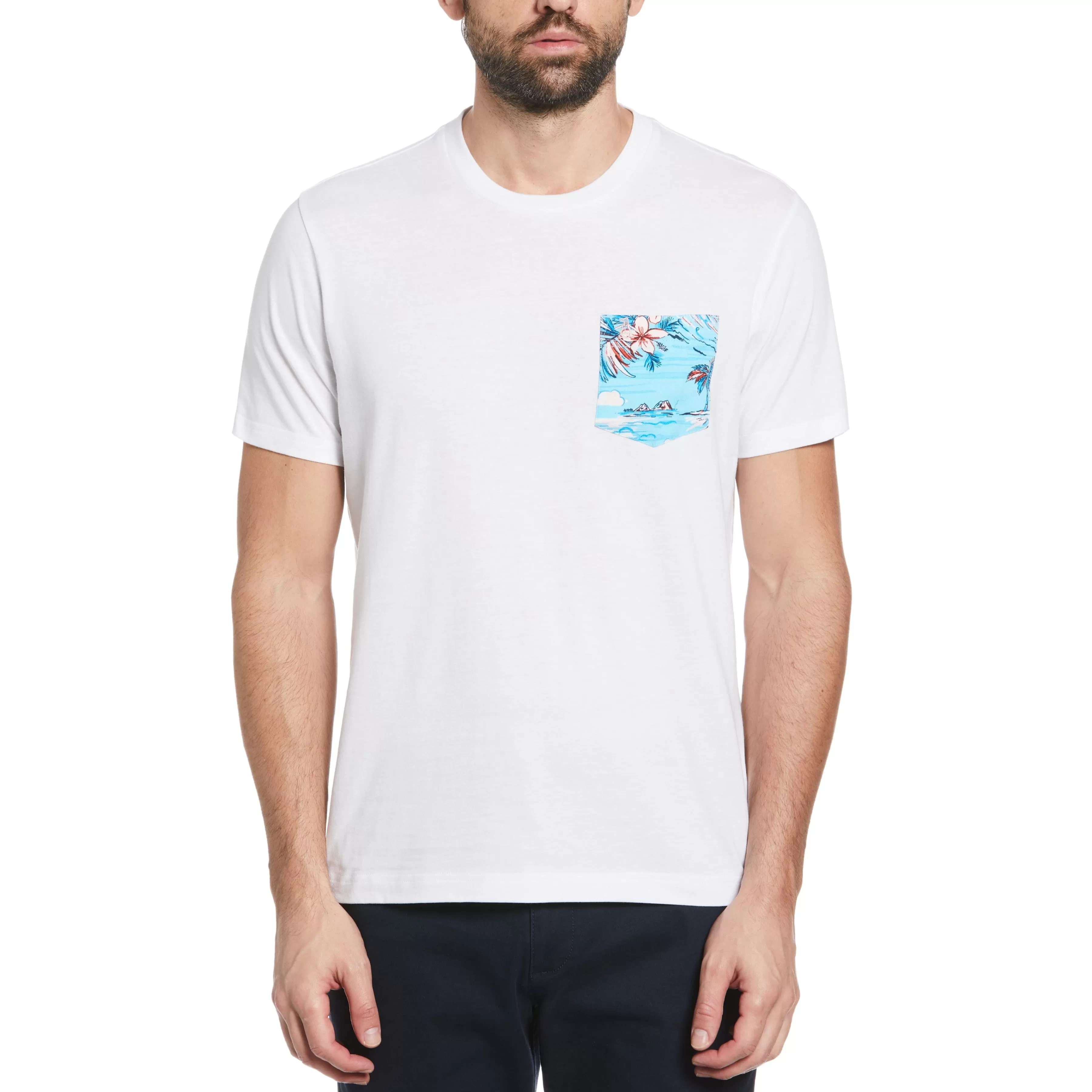 Cheap Tropical Floral Print Pocket Tee Men Tees