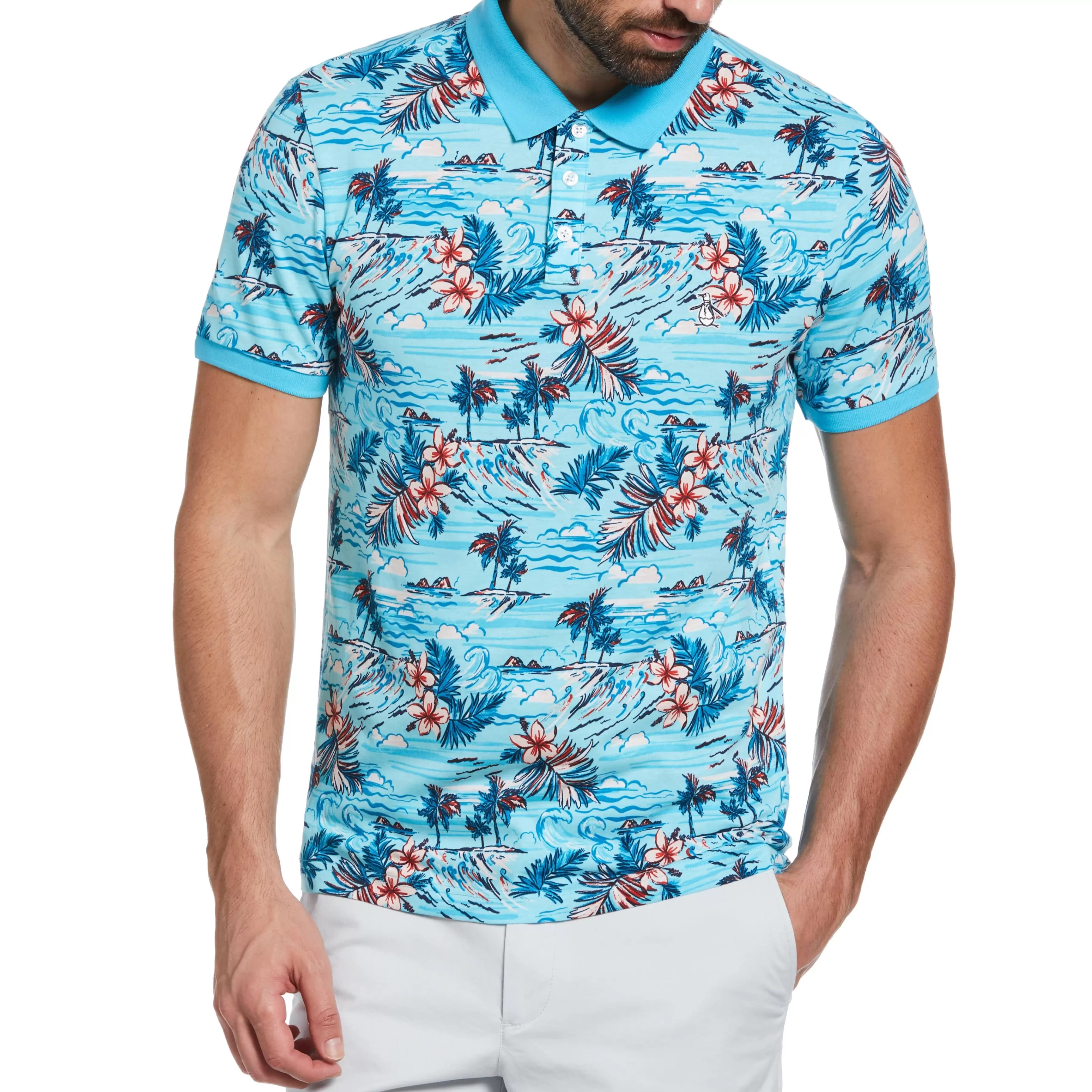 Flash Sale Tropical Island Print Polo Men Polos