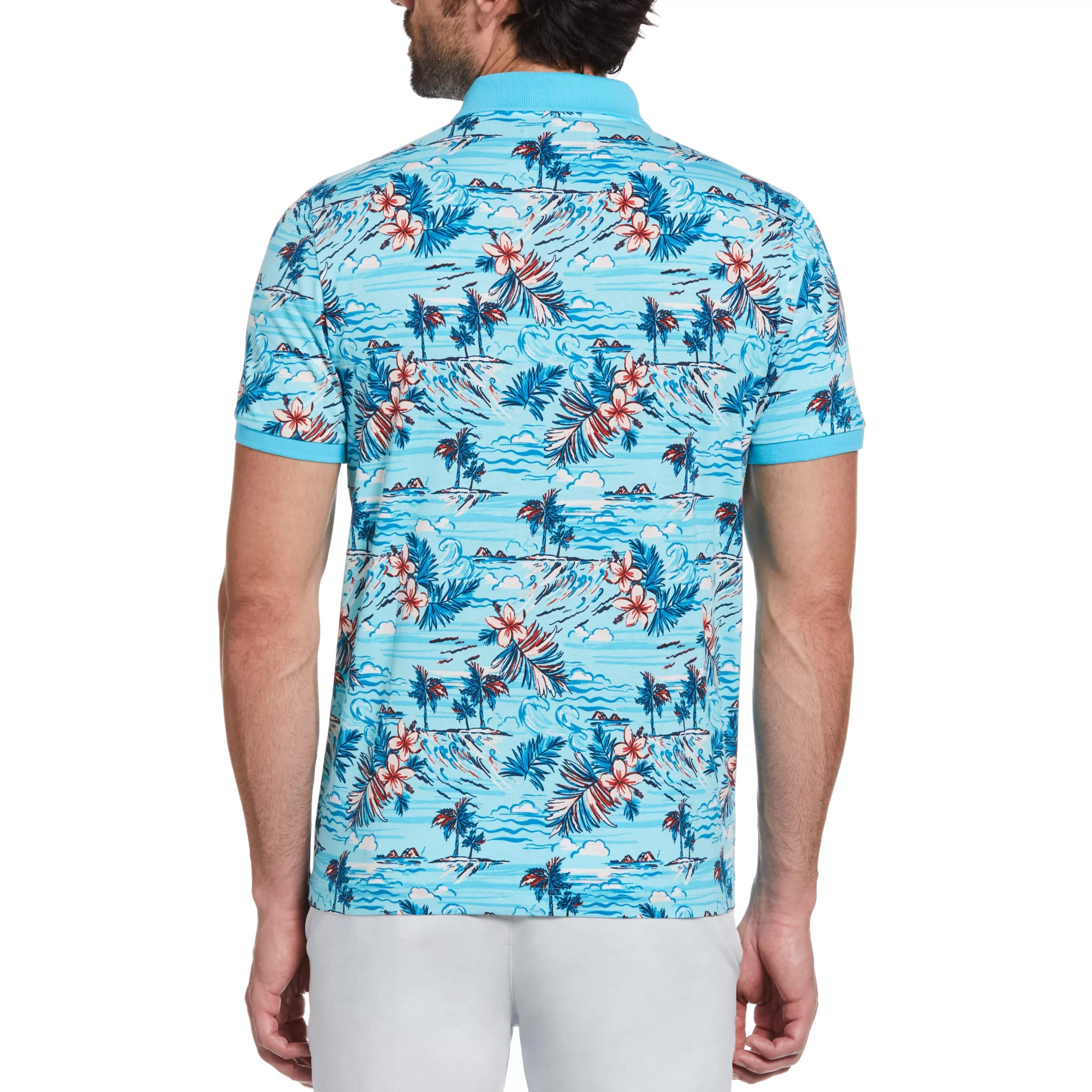 Flash Sale Tropical Island Print Polo Men Polos