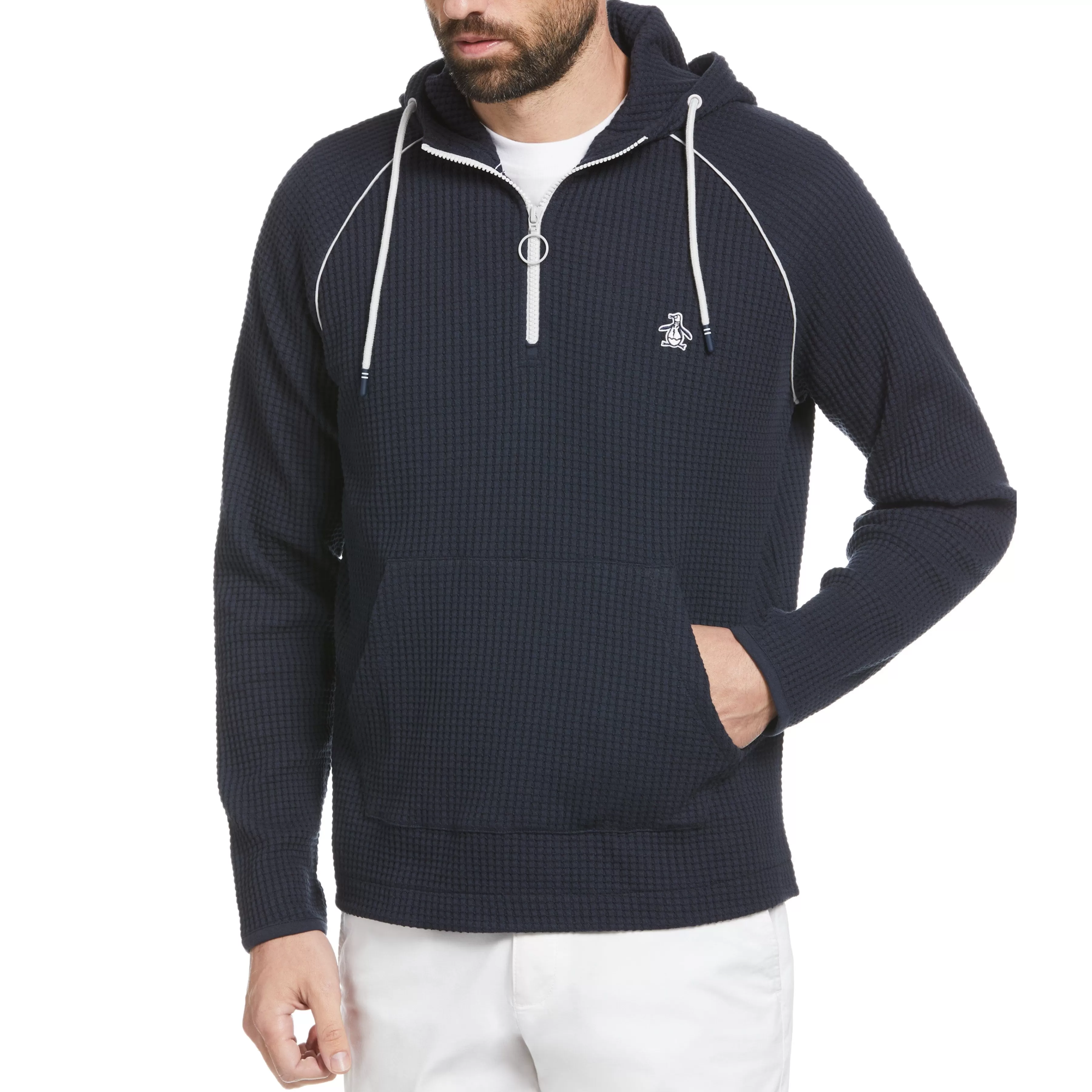 Online Waffle Knit Patch Hoodie Men Hoodies & Sweatshirts