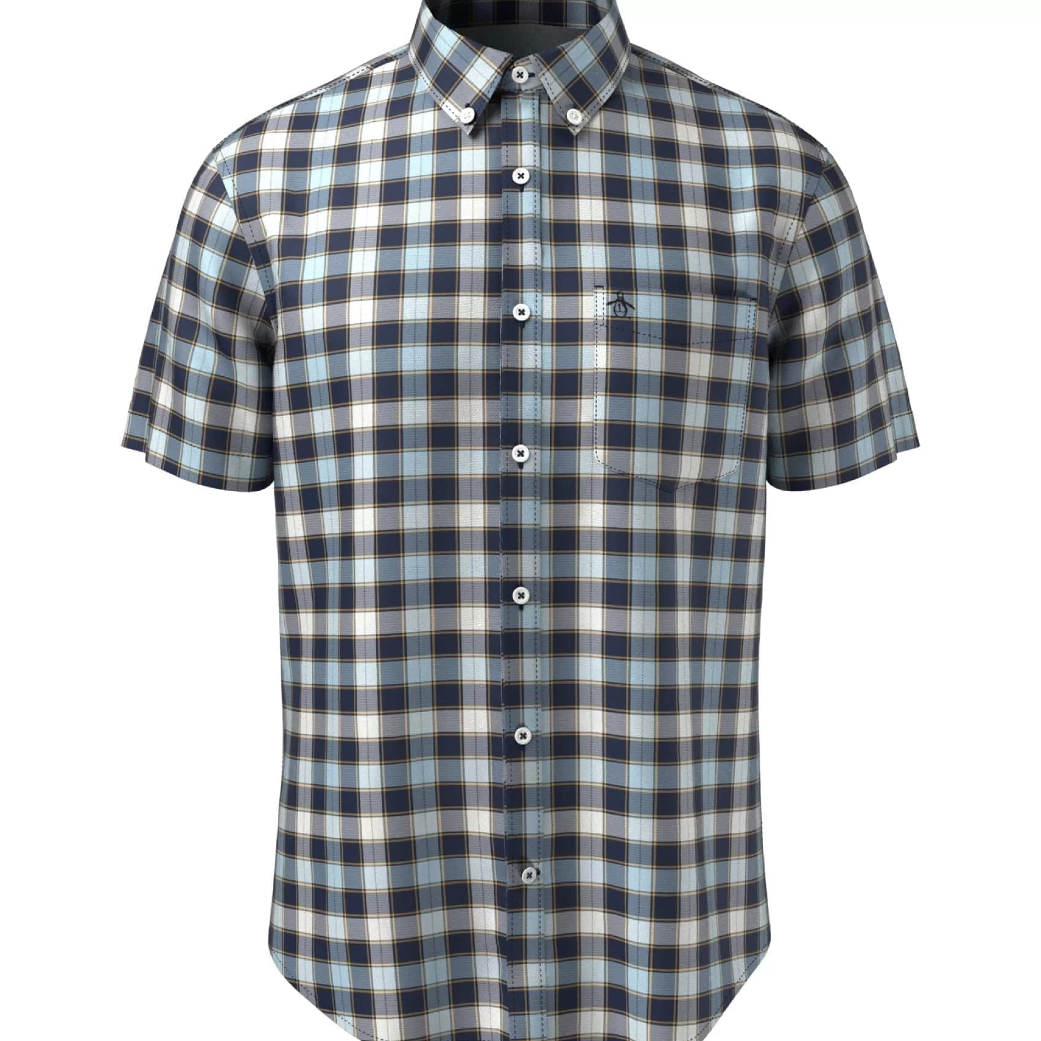 Outlet Woven Short Sleeve Plaid Men Shirts
